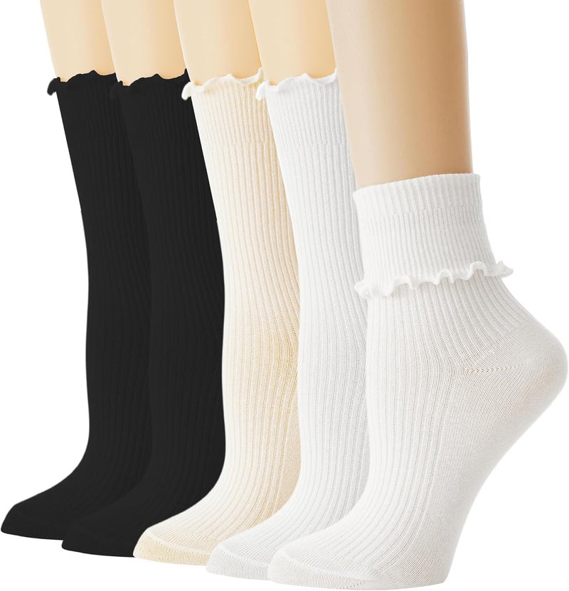 BISOUSOX Ruffle Socks Woman, White Boot Cozy Crew Cute Frilly Ankle Dress Socks for Women Girls Turn-Cuff Size 5 7-9 - Image 1